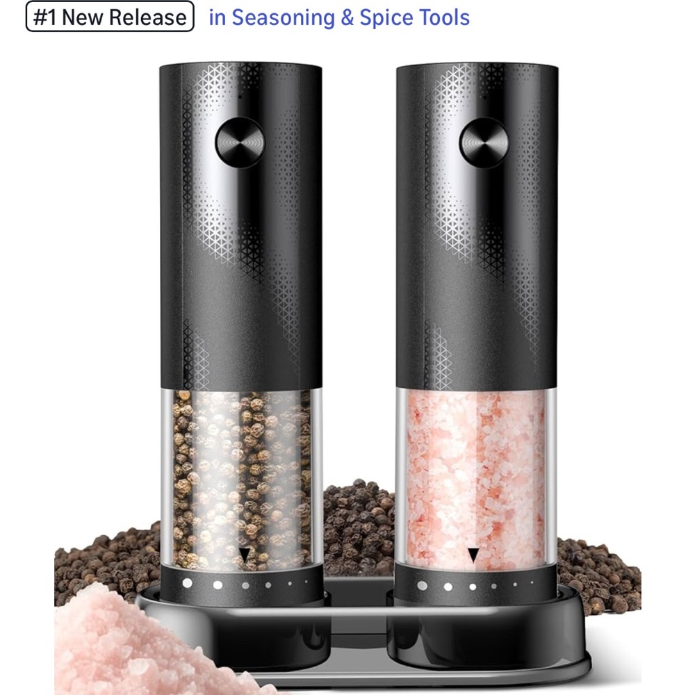 NWT Electric Salt and Pepper Grinder Set - Black and Clear, NEVER OPENED